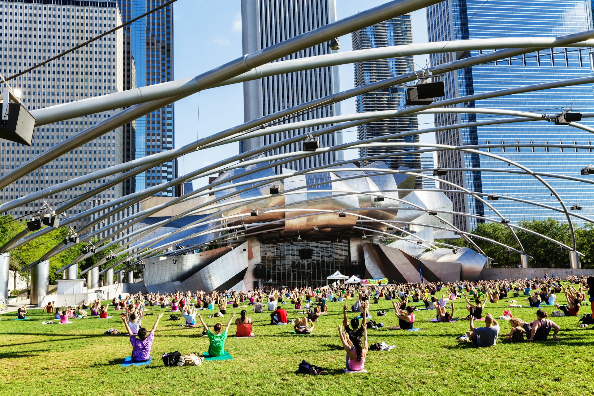 Yoga class in Millennium Park, Chicago