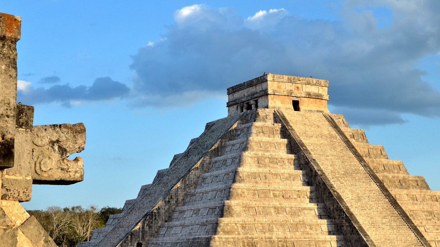 The head of the snake in Chichen Itza, Mexico