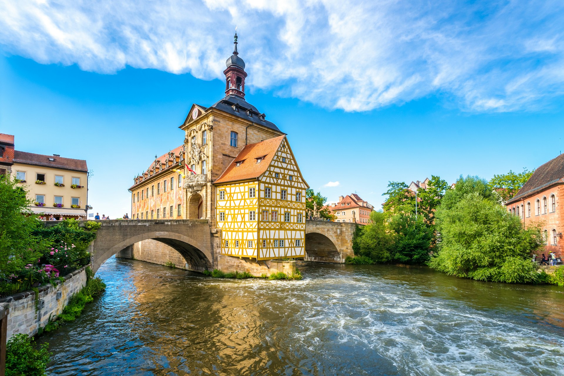 River running under a bridge in Bamberg, Germany