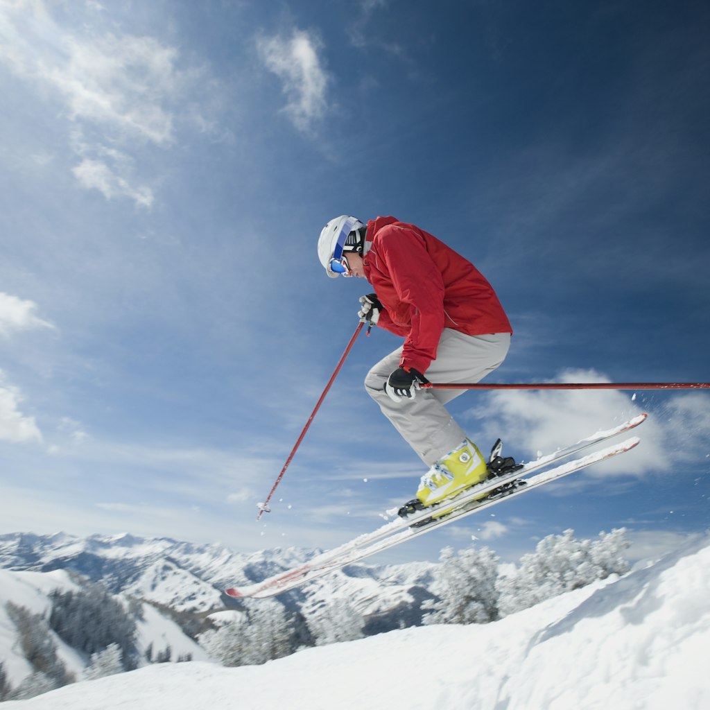 Man in air on skis