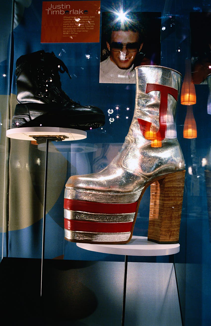 Shoes of Justin Timberlake and Elton John in Bata Shoe Museum, Toronto