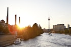 View down Spree River at sunset.