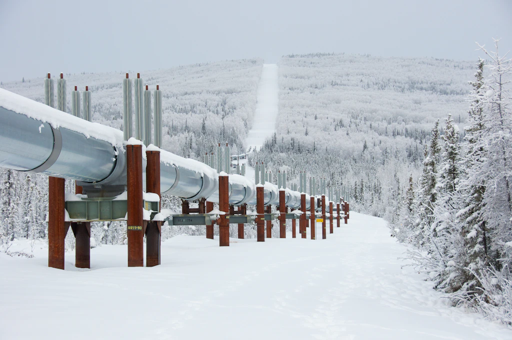 Winter Trans Alaska Pipeline with Snow