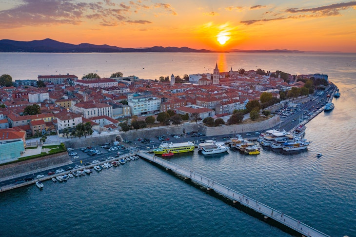Zadar's Old Town district is located on a peninsula that juts out in the Adriatic.