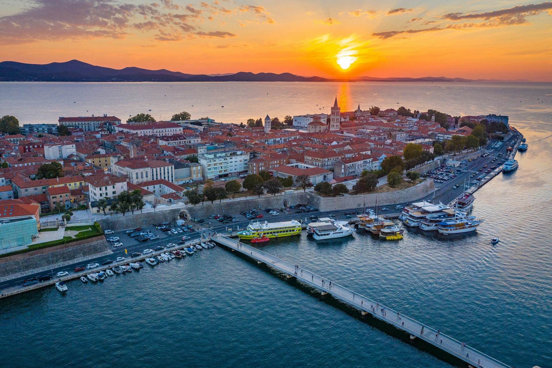 Zadar's Old Town district is located on a peninsula that juts out in the Adriatic.