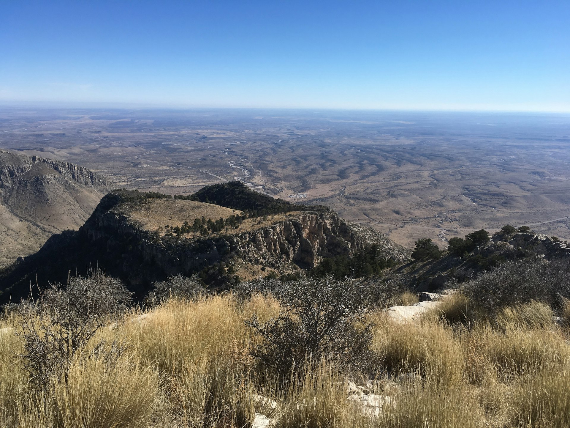 The Guadalupe Peak trail on a sunny day in Guadalupe Mountains National Park