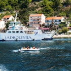 September 8, 2018: The Jadrolinija ferry entering Drvenik from Hvar Island.