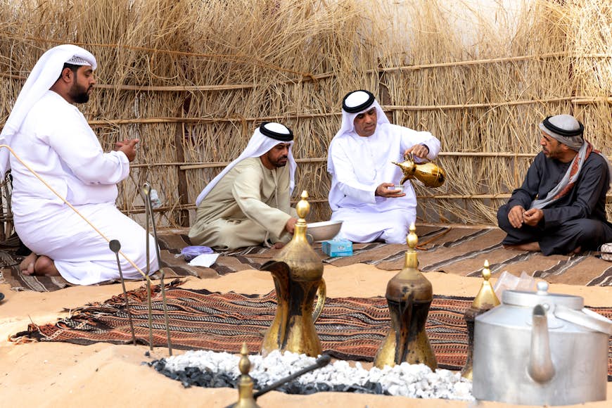 Enjoy a traditional coffee inside a traditional Bedouin tent in Abu Dhabi