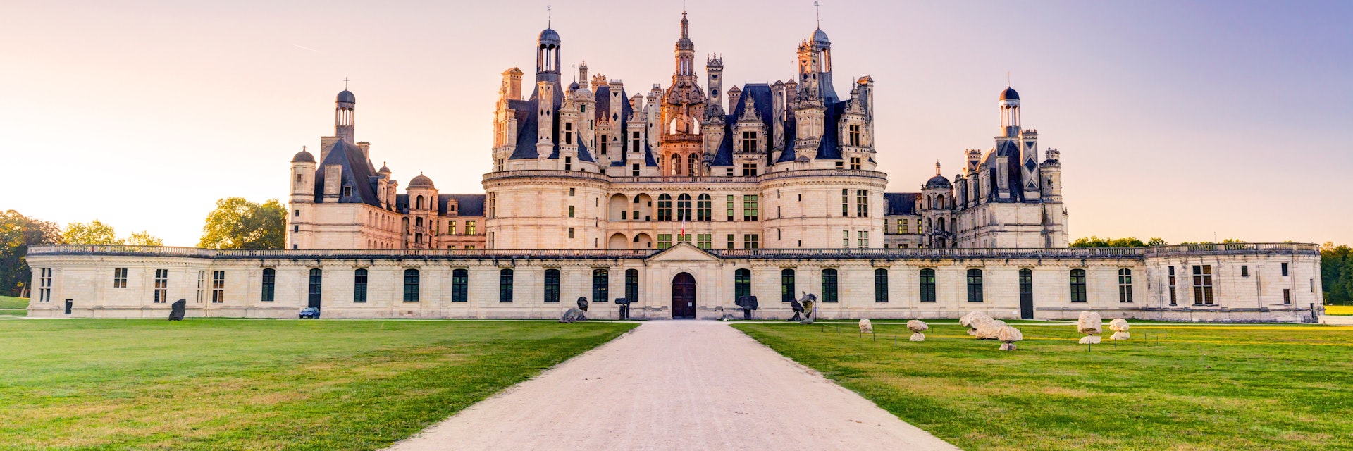 The royal Chateau de Chambord in the evening, France. This castle is located in the Loire Valley, was built in the 16th century and is one of the most recognizable chateaux in the world.