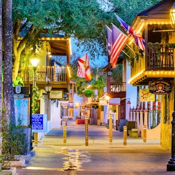 ST. AUGUSTINE, FLORIDA - JANUARY 5, 2015: Shops and inns line St. George. Once the main street, it is still considered the heart of the city.