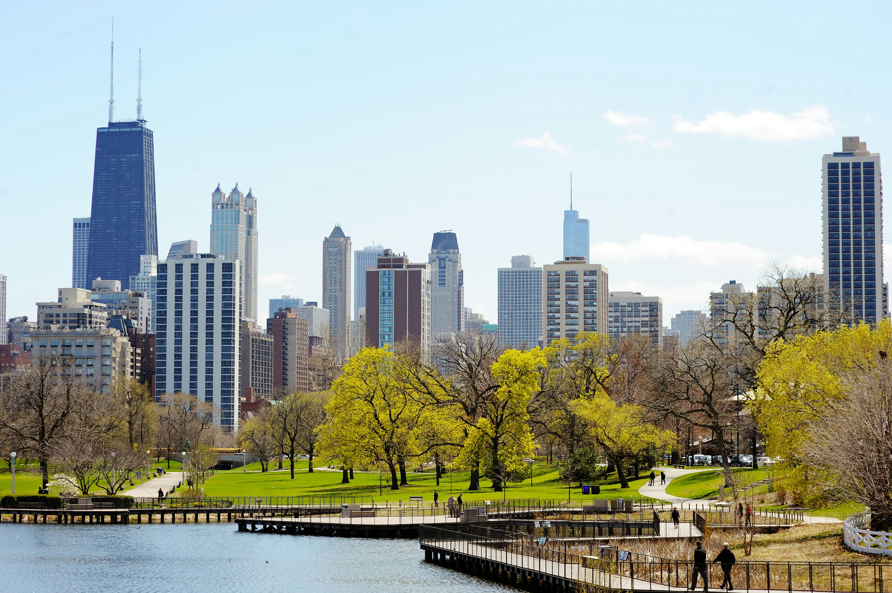 Chicago skyline with skyscrapers viewed from Lincoln Park