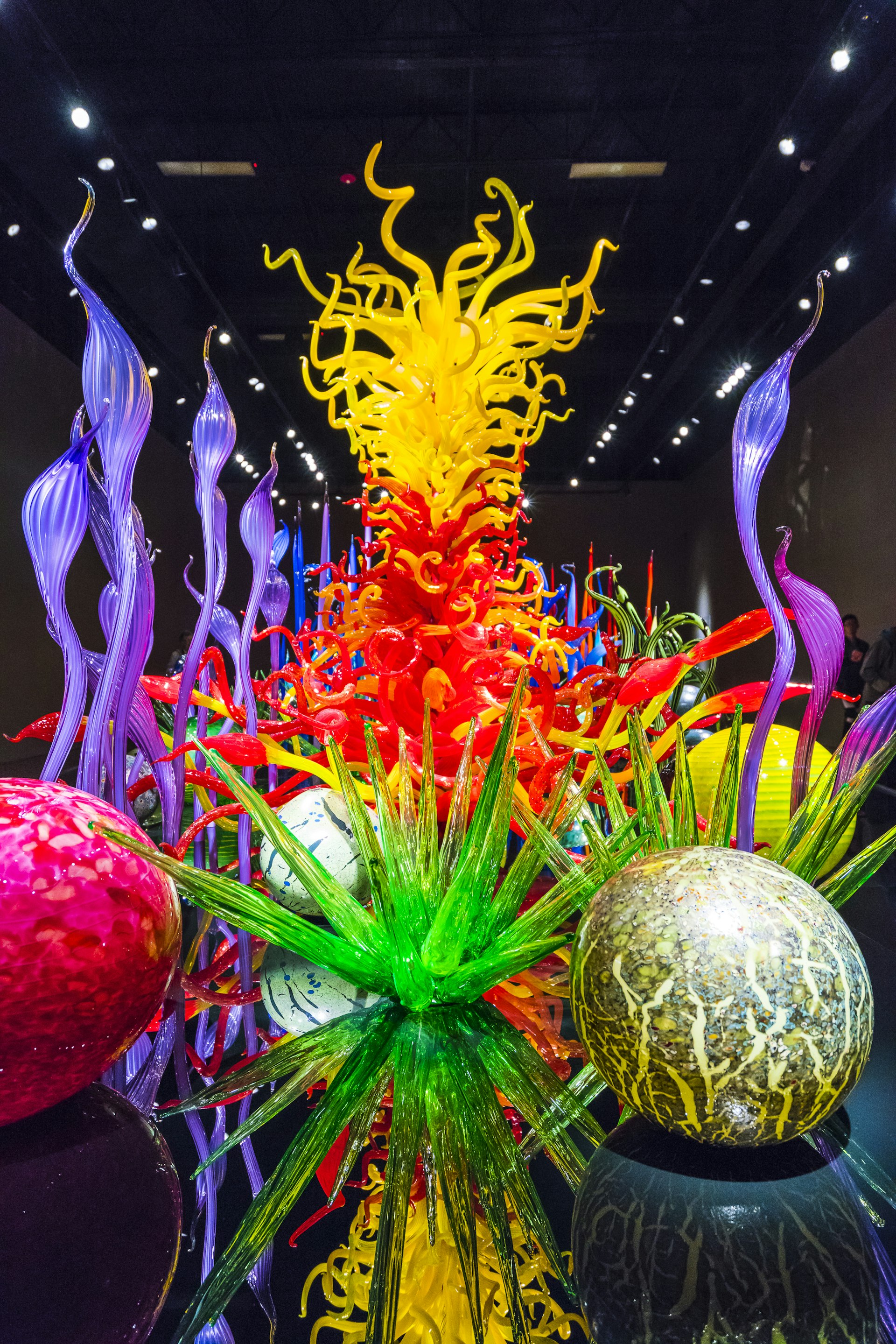 Blown glass in abstract shapes in red and yellow, Chihuly Garden and Glass Museum, Seattle