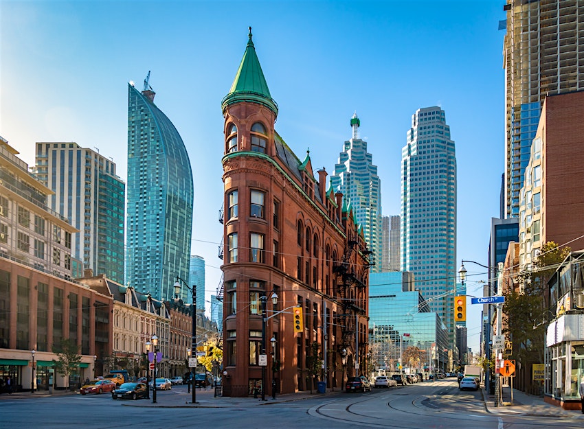 Exterior of the Gooderham or Flatiron Building in downtown Toronto.