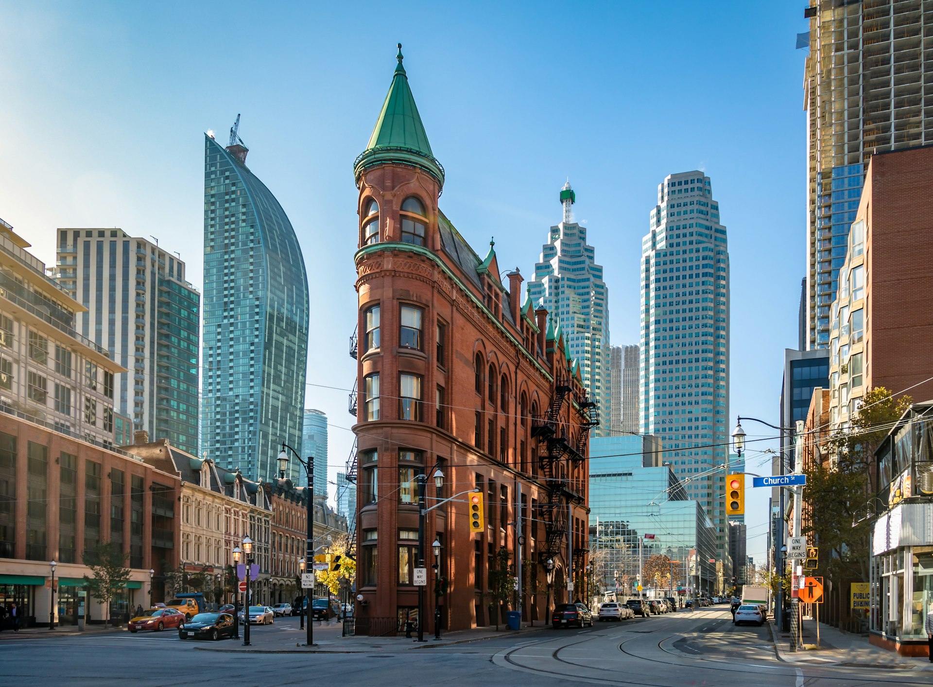 Exterior of the Gooderham or Flatiron Building in downtown Toronto