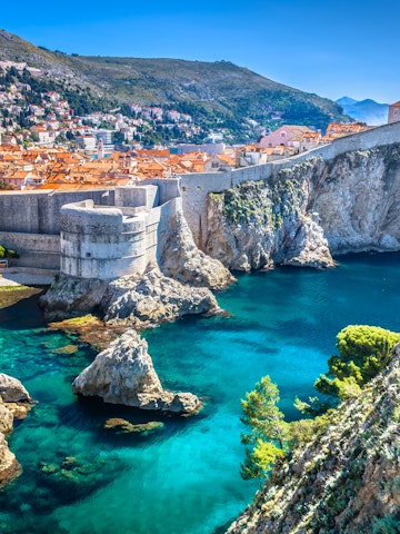 High angle of Dubrovnik's old town and coastal region.