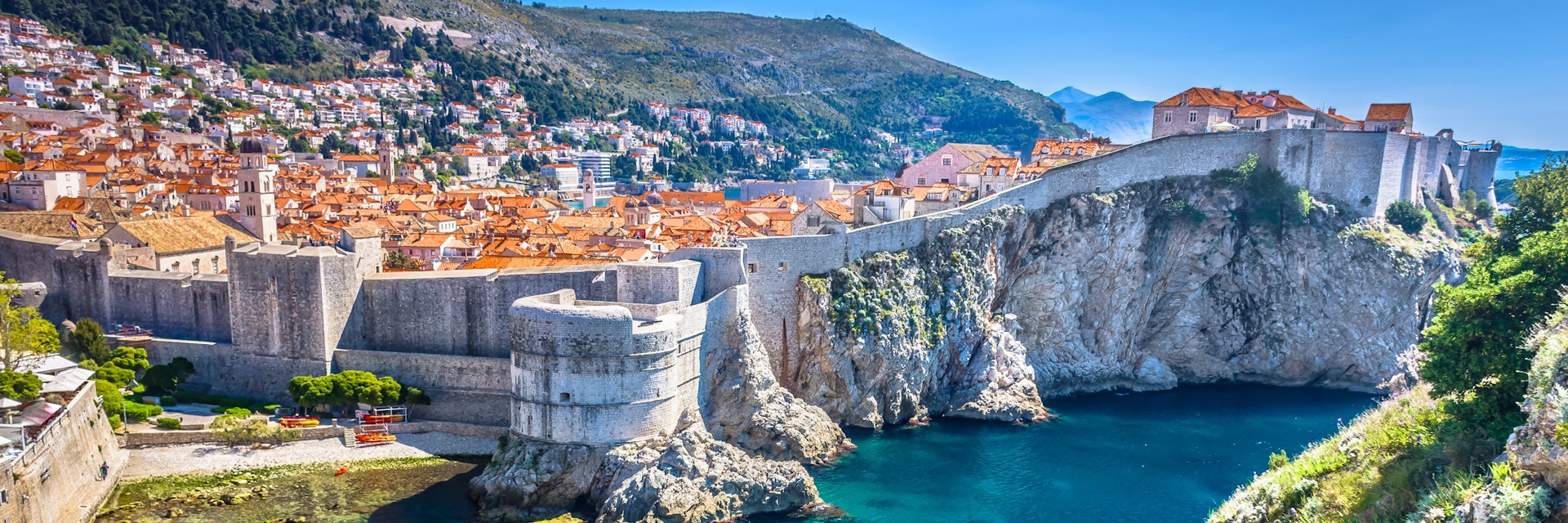 High angle of Dubrovnik's old town and coastal region.
