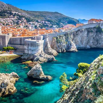 High angle of Dubrovnik's old town and coastal region.