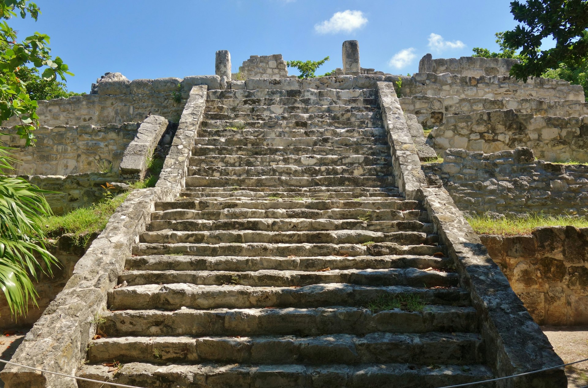 A shot aimed upwards on some ancient stone steps