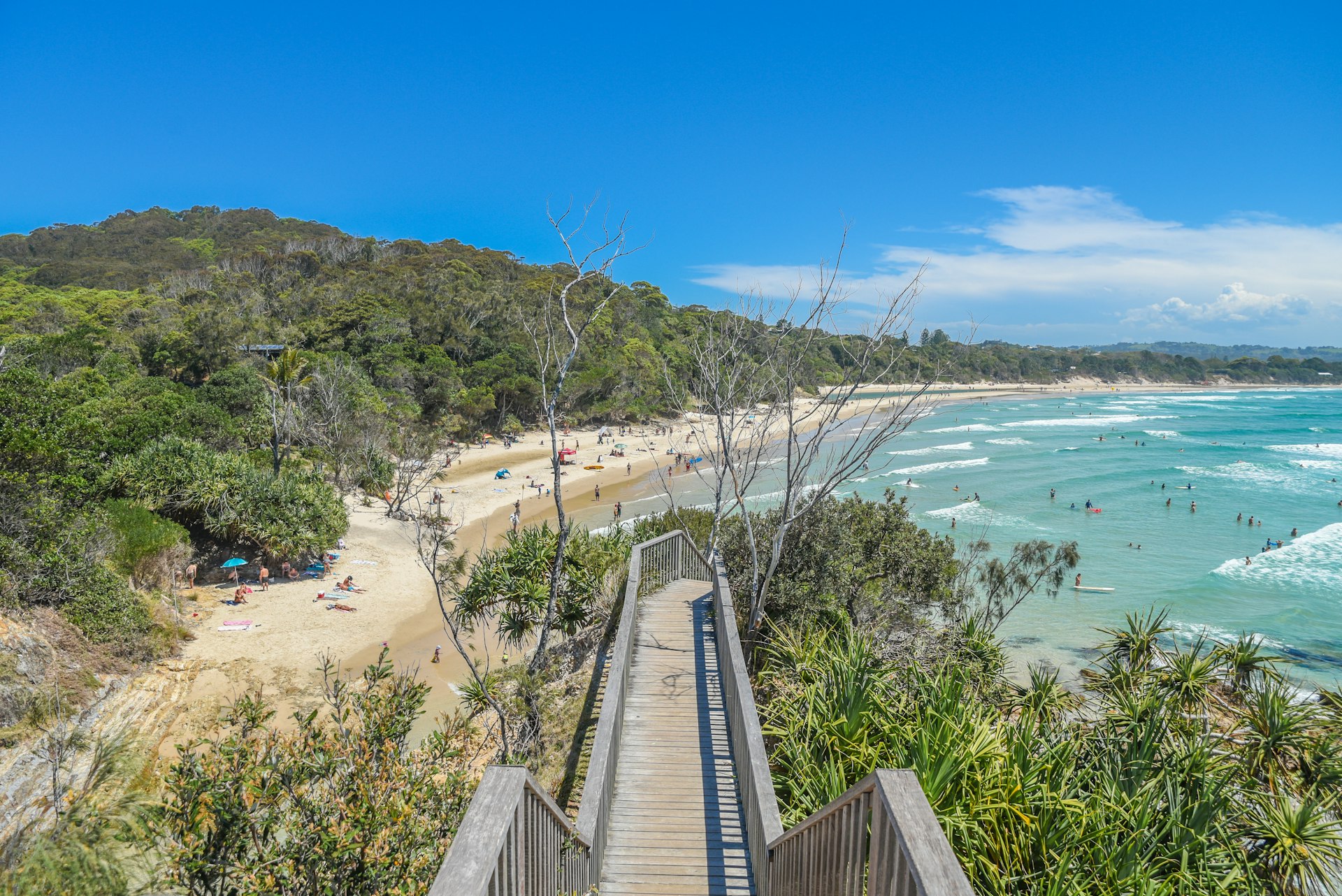 Byron Bay beach lookout with stairs leading to the beach
