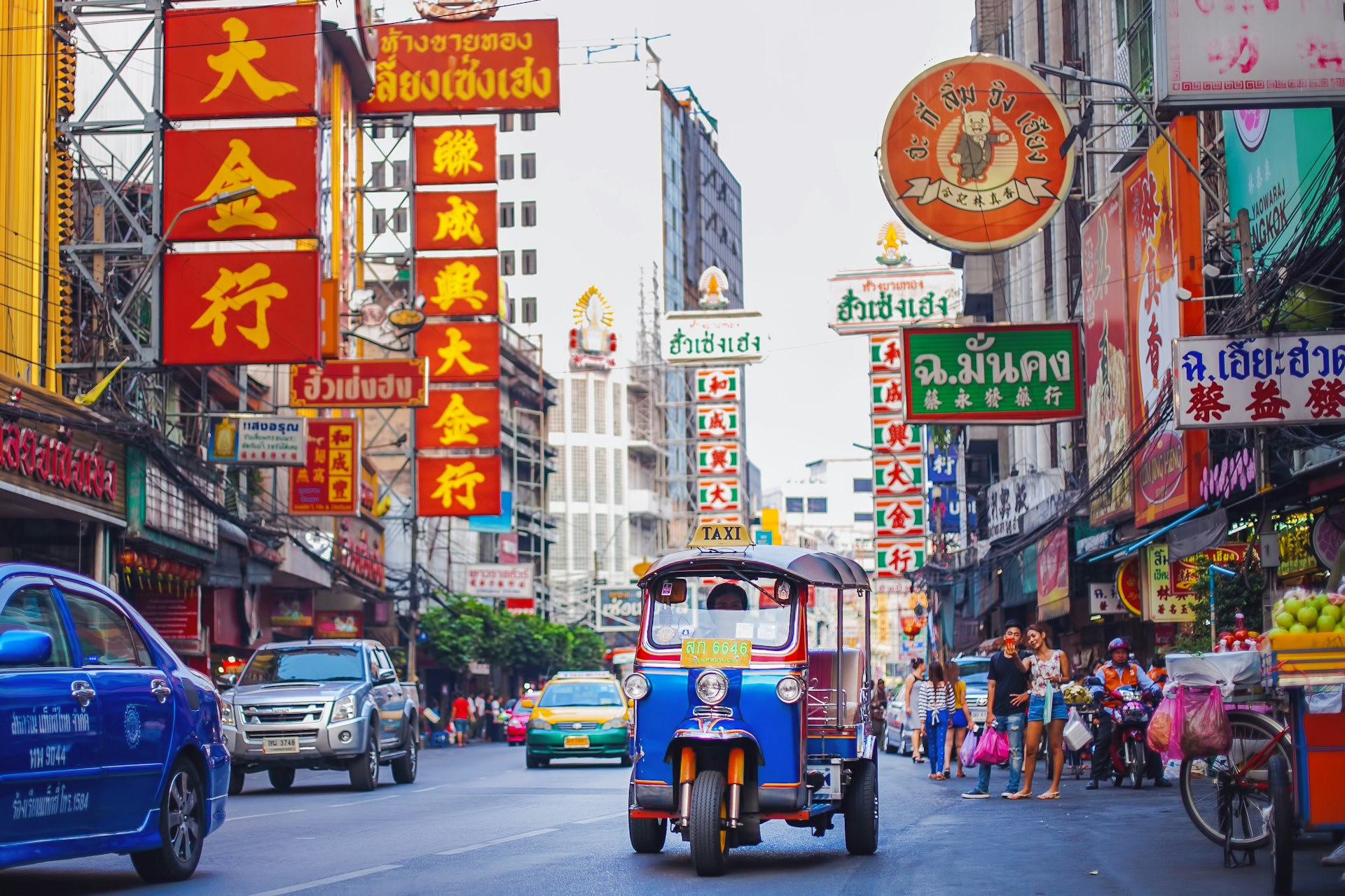 Morning traffic at Yaowarat road, the main street of Chinatown in Bangkok