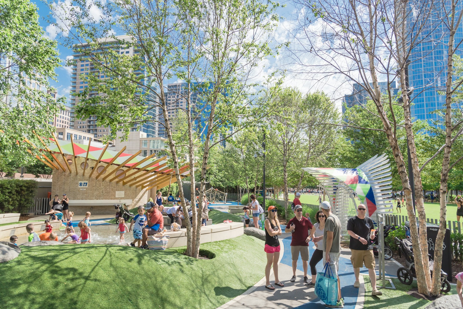 Families enjoying Klyde Warren Park in downtown Dallas