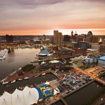 Inner Harbor and downtown Baltimore seen from Mariott Waterfront Hotel