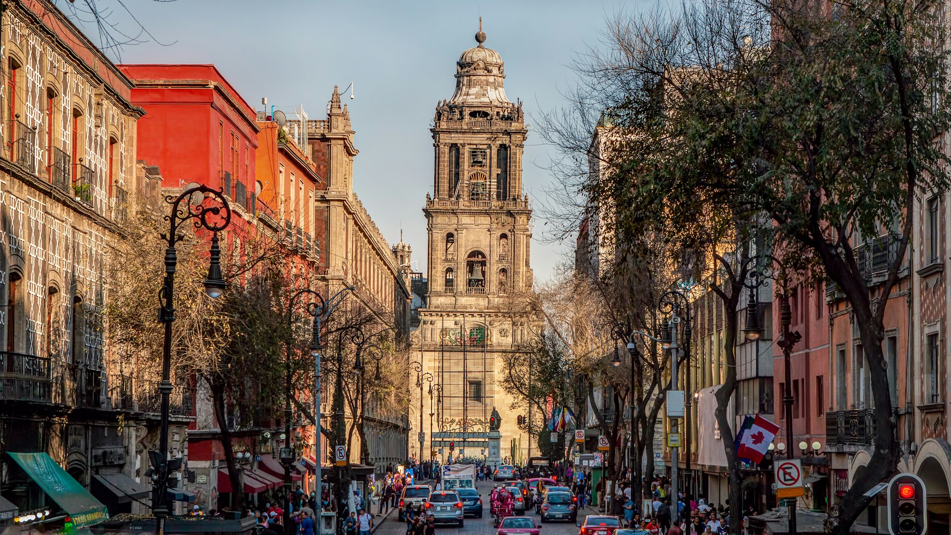 Walking towards the ZÃ³calo and the Metropolitan Cathedral in Mexico City