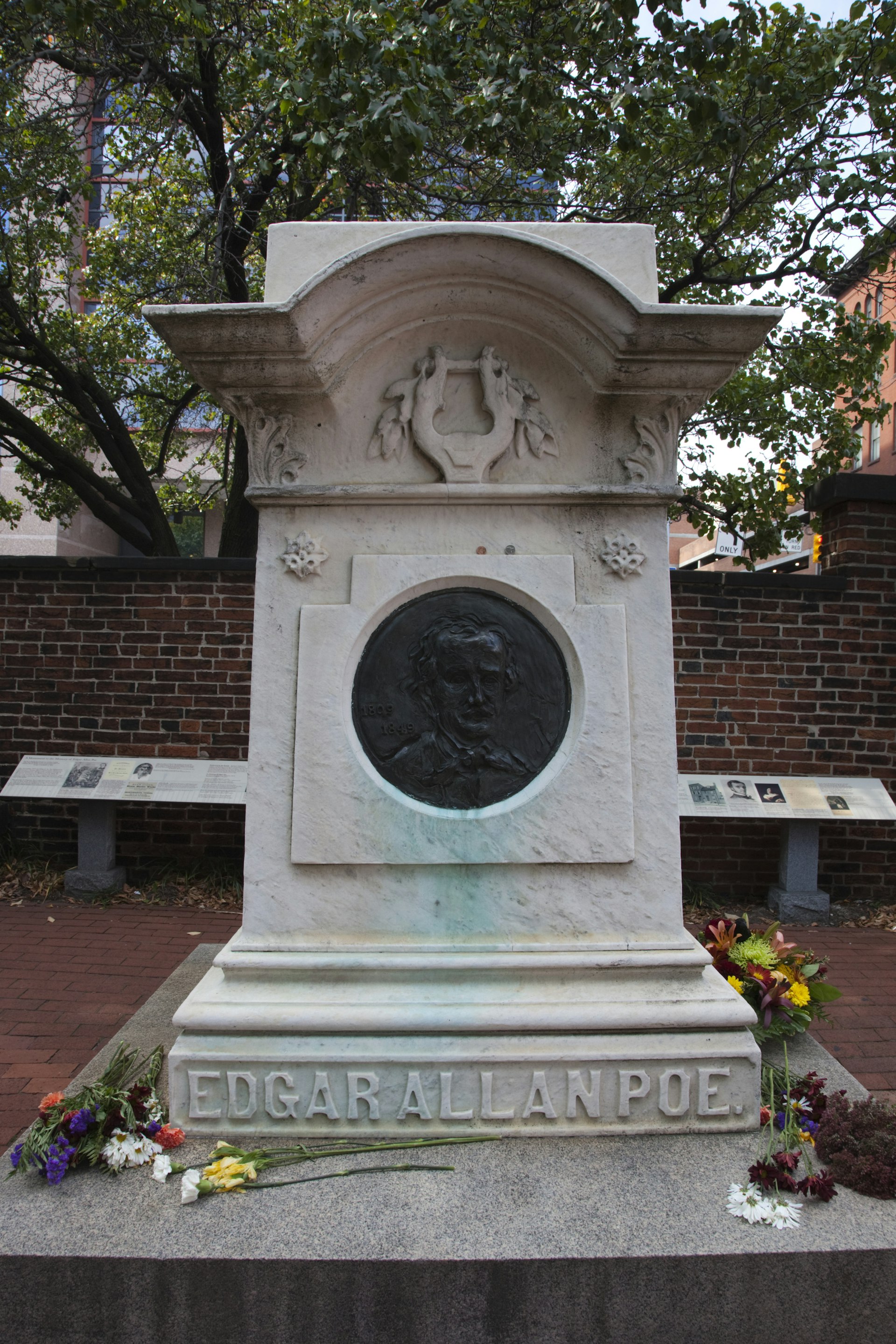 Shot of the grave of Edgar Allan Poe in Baltimore, Maryland, USA