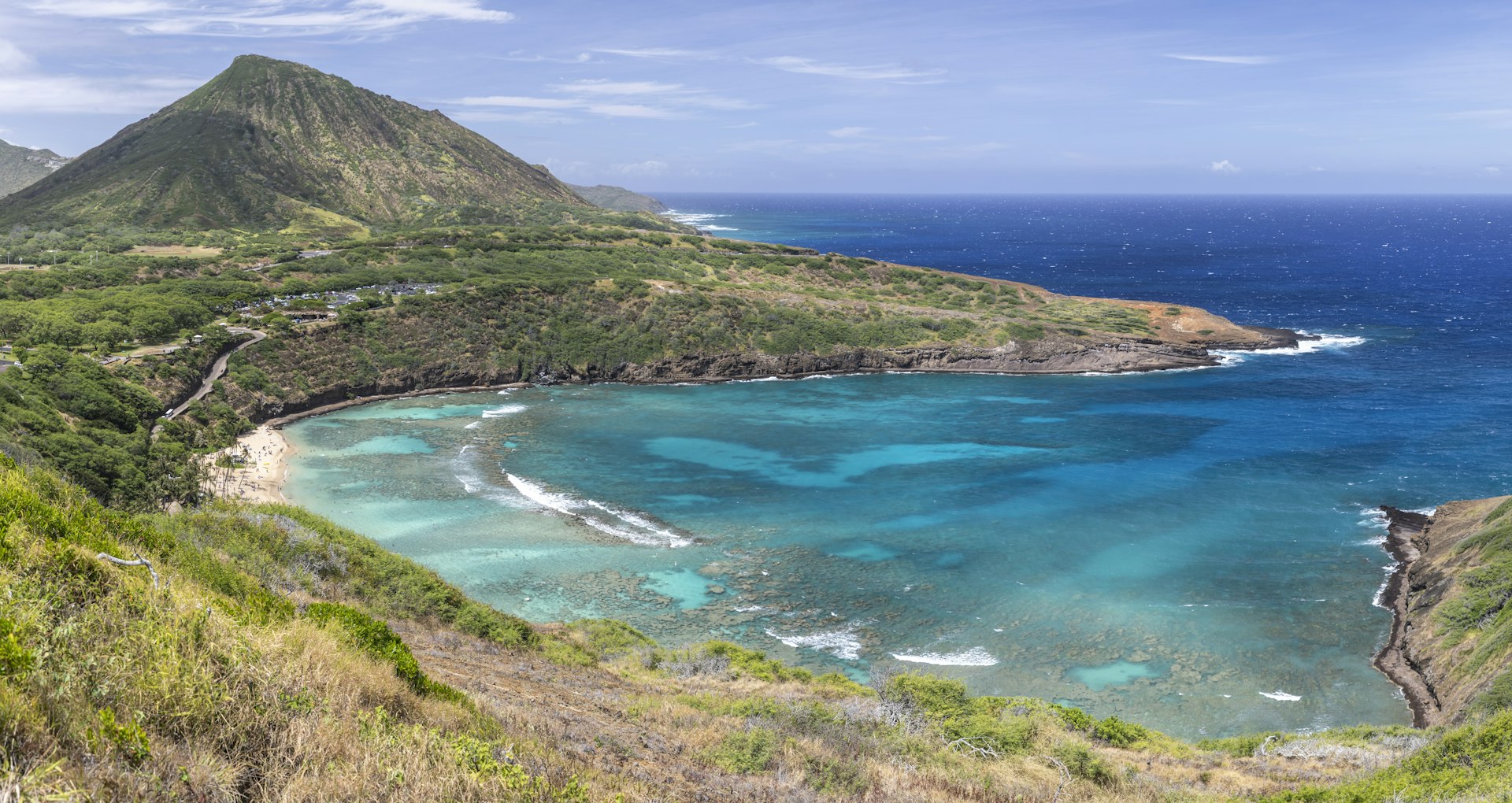 Aerial view of Hanauma Bay Nature Preserve in Hawaii 