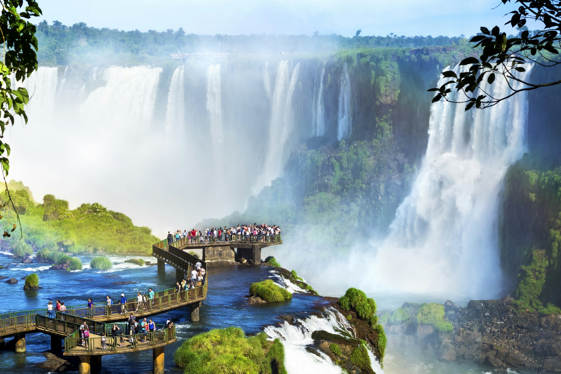 Tourists at Iguazu Falls on the border of Brazil and Argentina