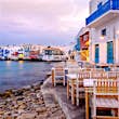 Beautiful sunrise at Little Venice on Mykonos island, Cyclades, Greece