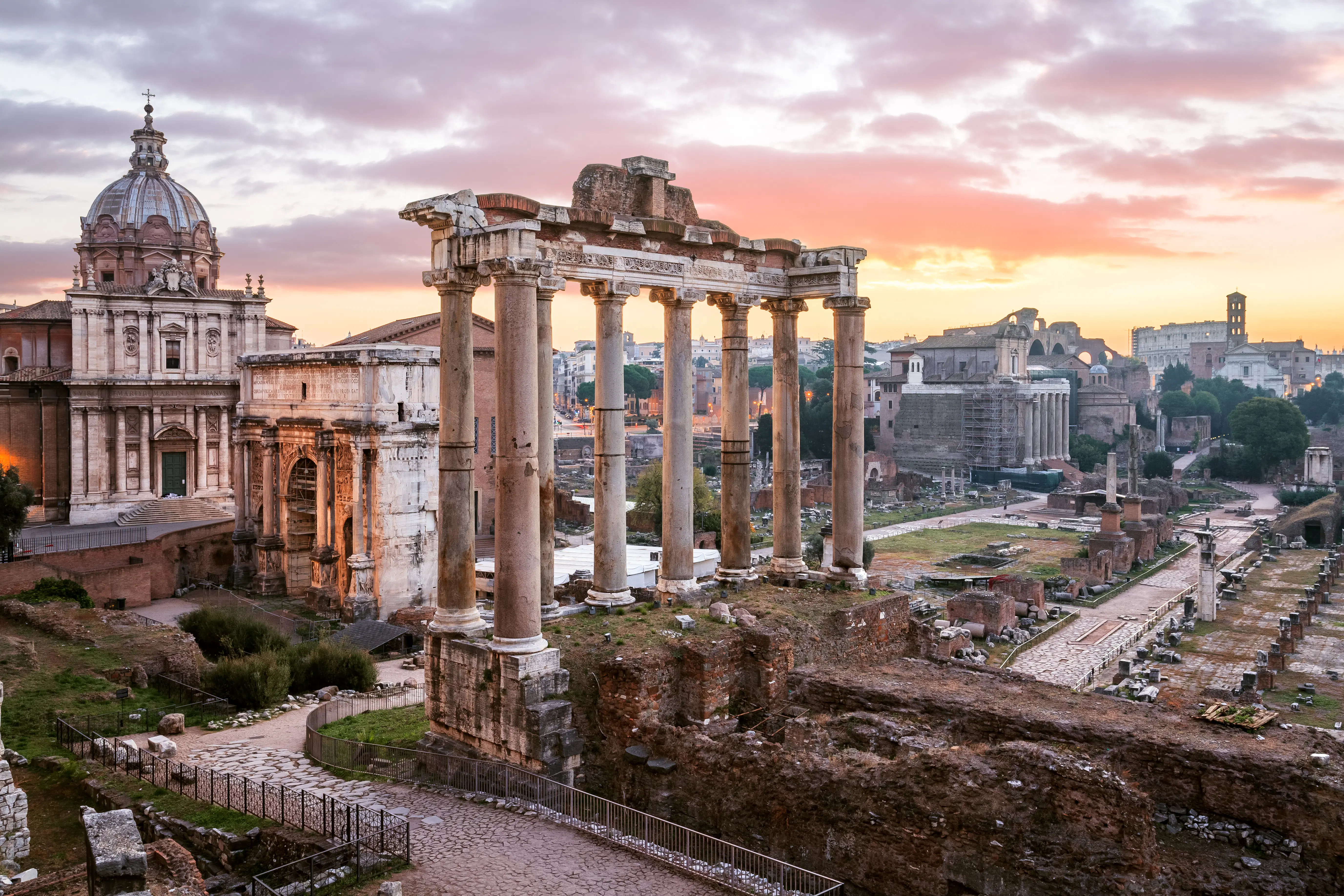 amanecer, foro romano, roma, italia