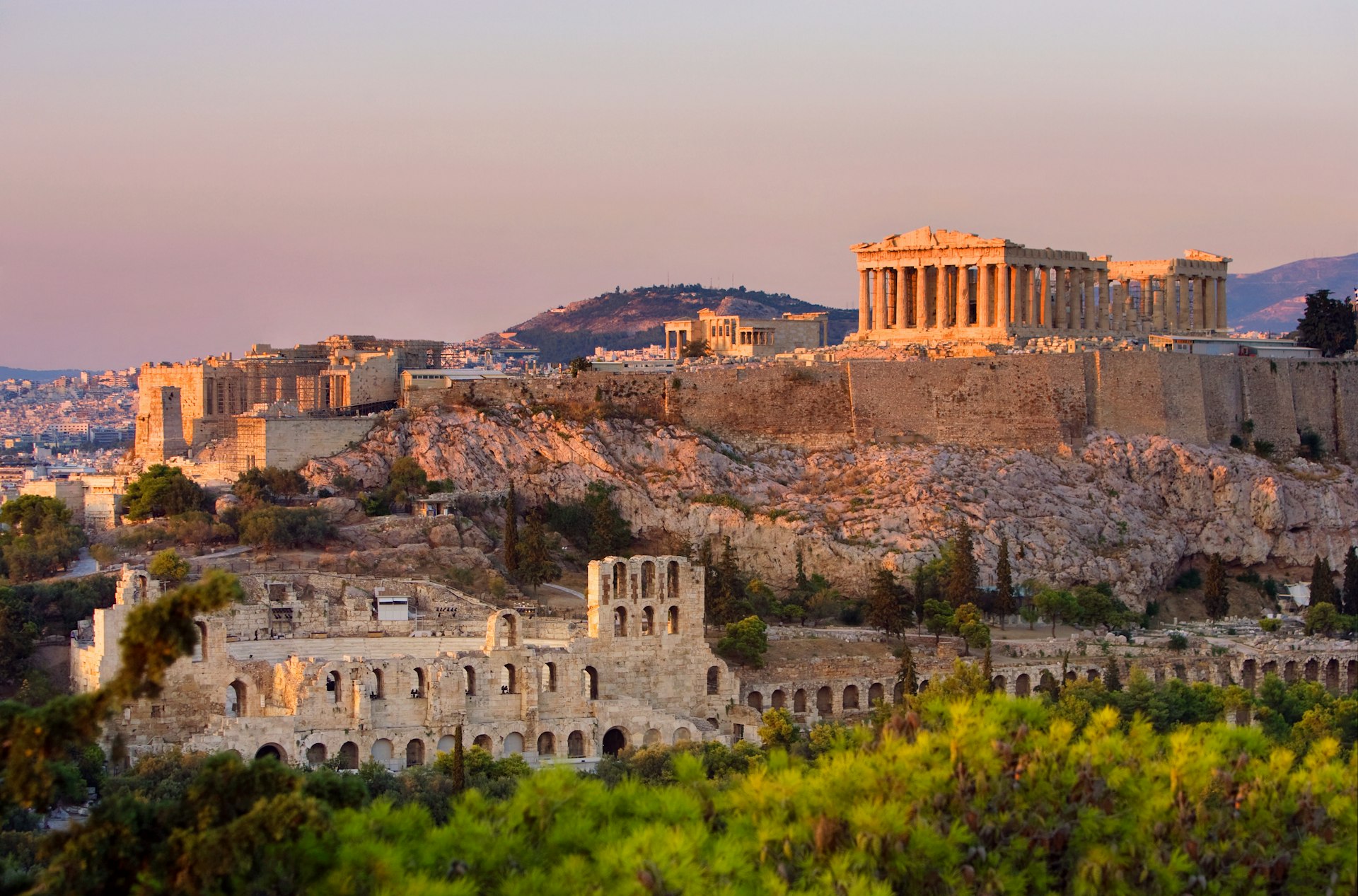 The Theater Of Herodes Atticus sits below the Acropolis