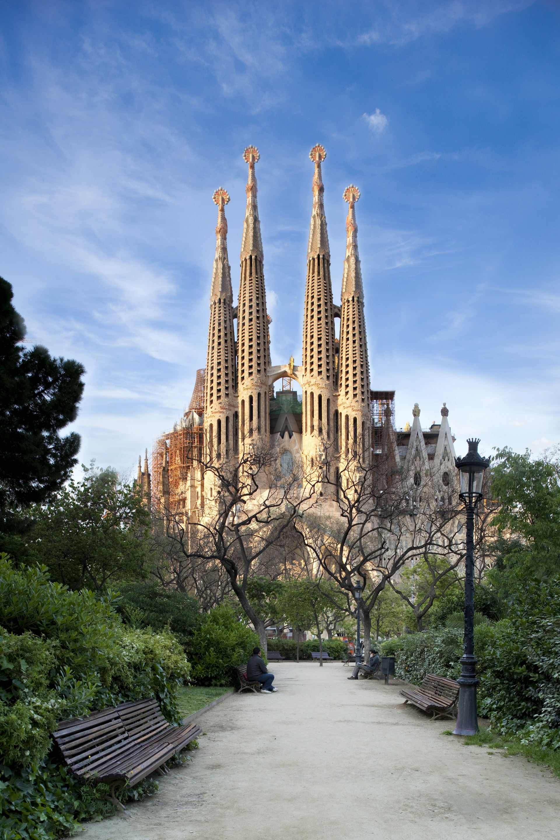 Exterior view of Sagrada Familia Cathedral in Barcelona, Spain