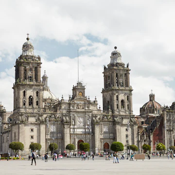 The Metropolitan Cathedral seen from the Zocolo in Mexico City.