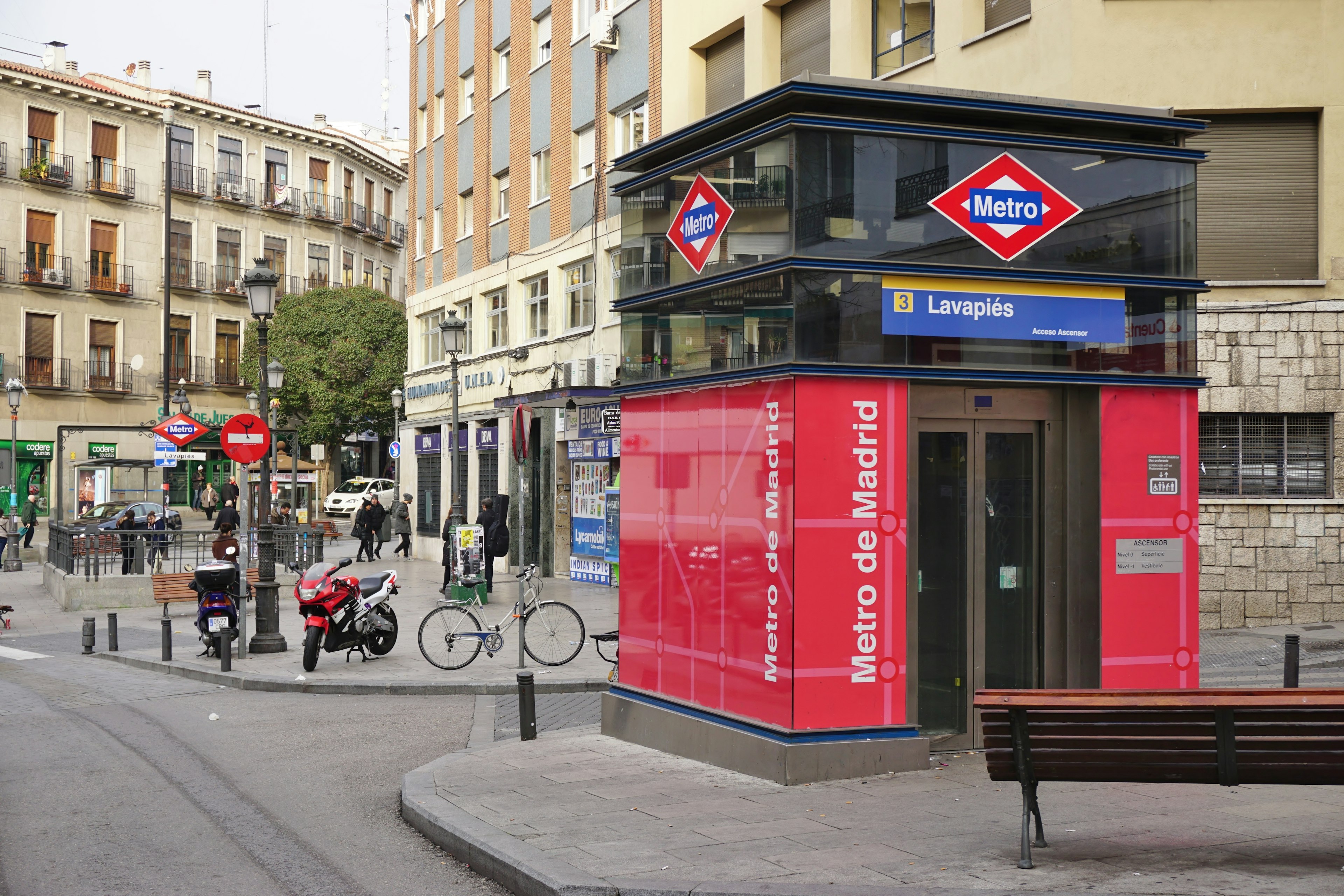 Elevator access to the entrance of the Lavapies subway station of the Madrid Metro