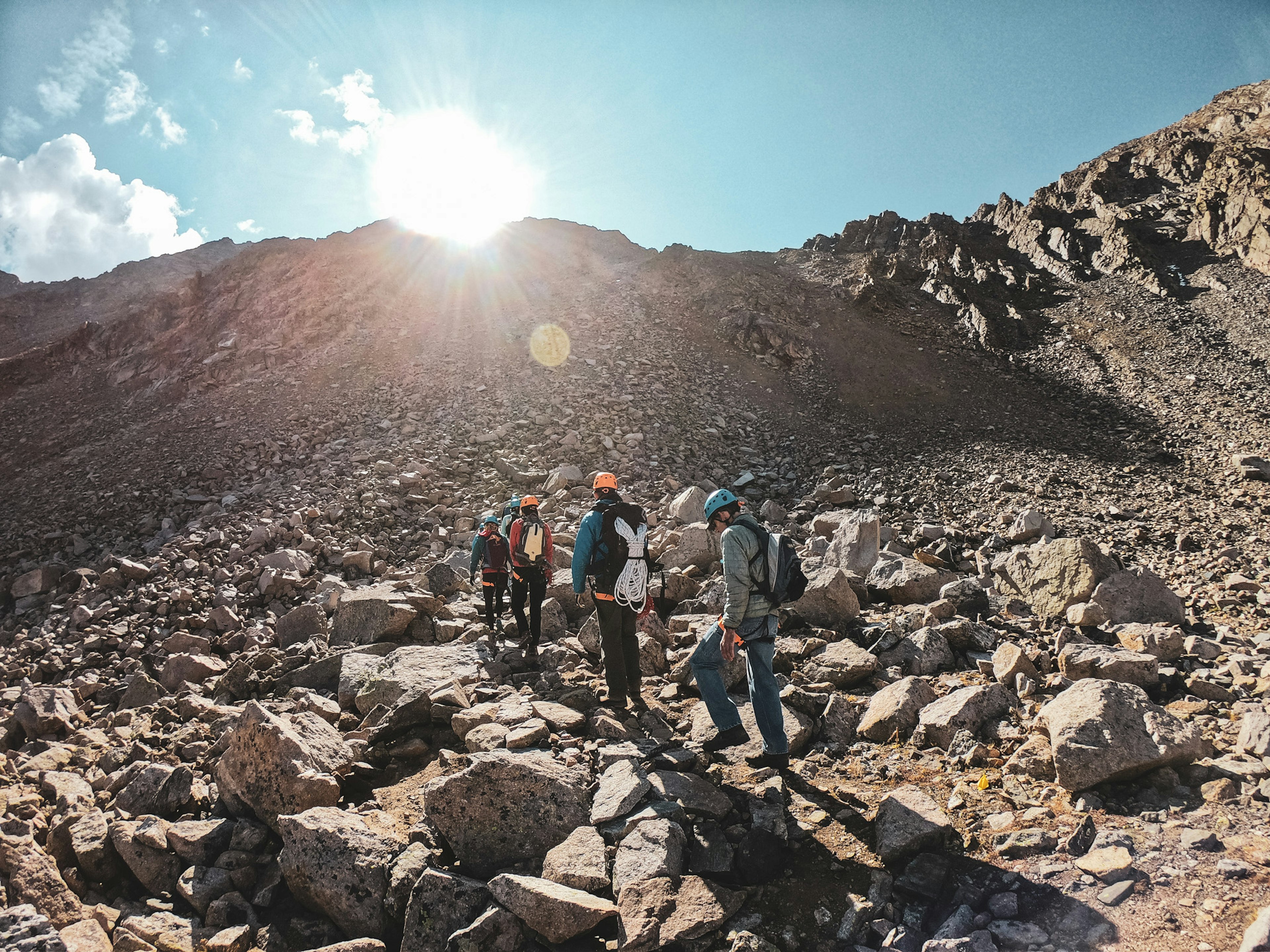 Climbers set off on the via ferrata