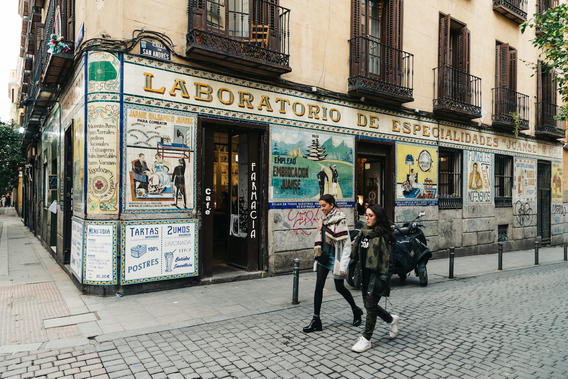 Street scene in the Malasaña district of Madrid, Spain