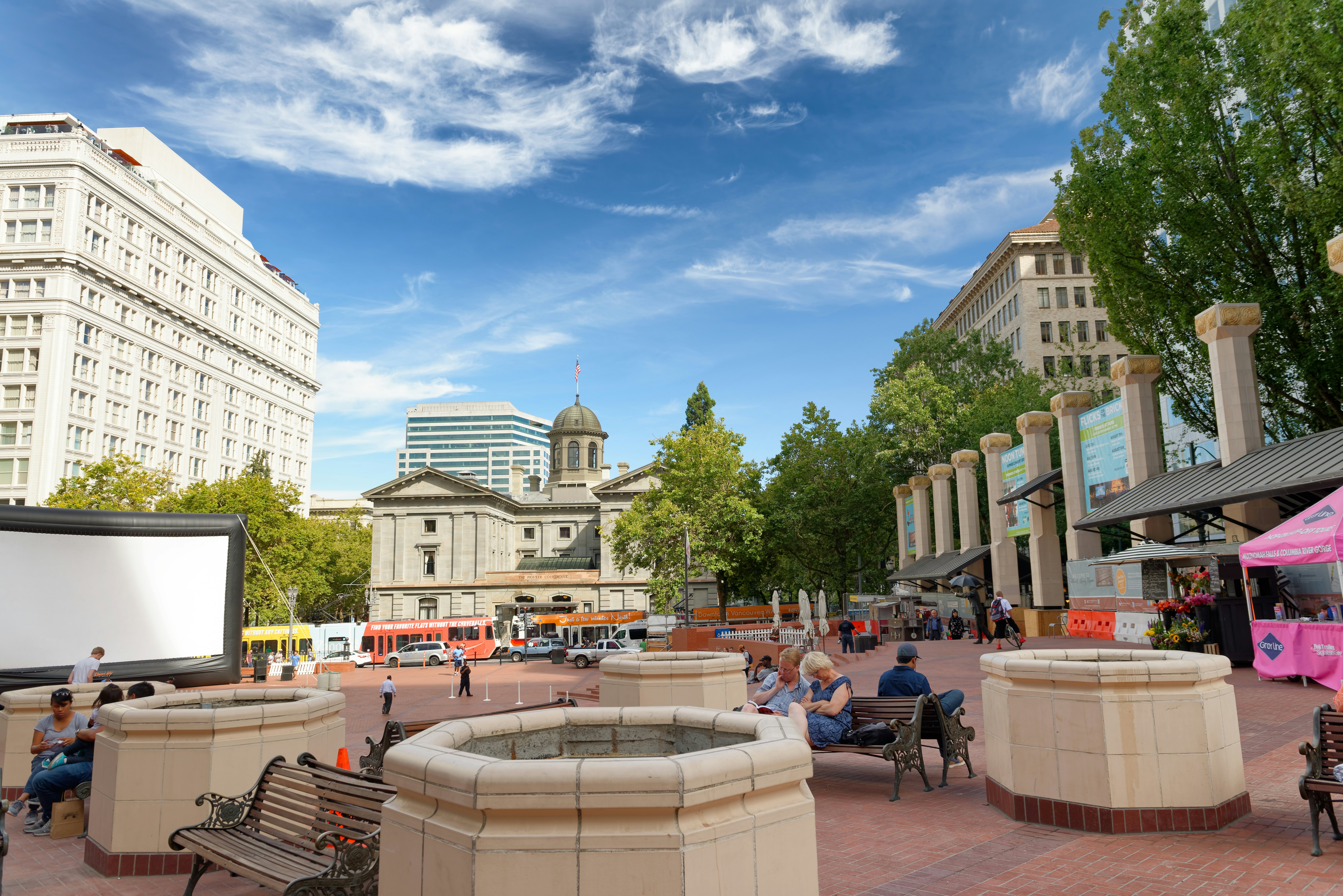 AUGUST 18, 2017: Visitors in Pioneer Place on a summer day.