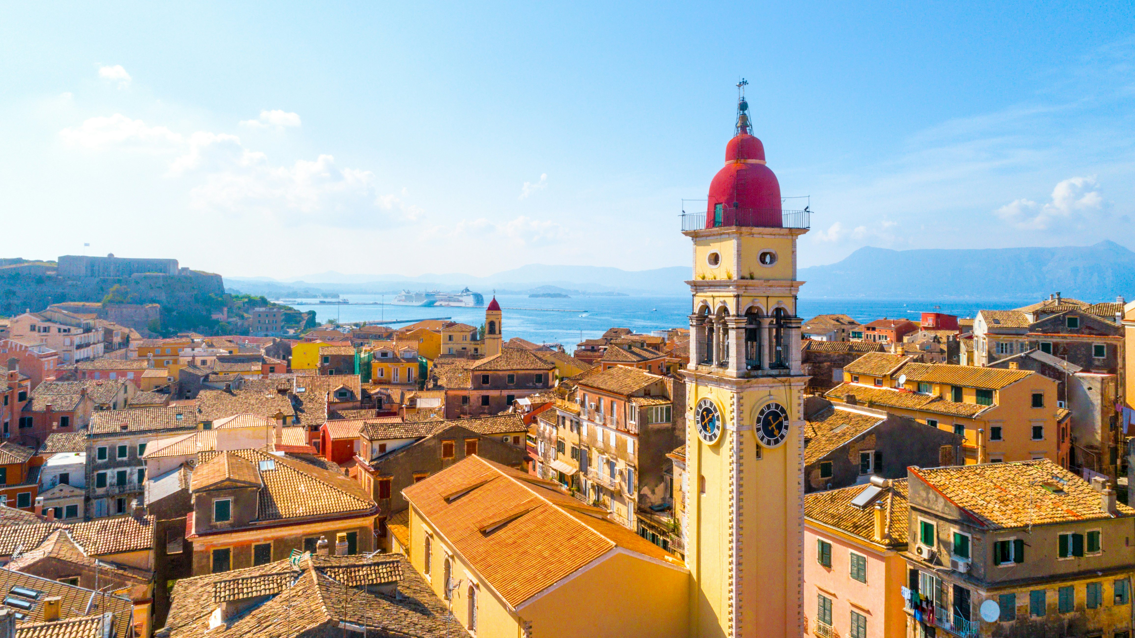 View across the rooftops in Corfu, Greece