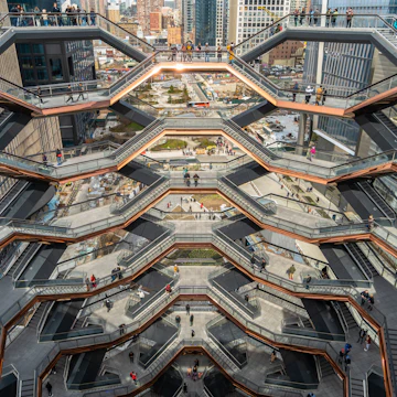 April 2019: Visitors on staircases at Vessel, which is part of the Hudson Yards Redevelopment Project.