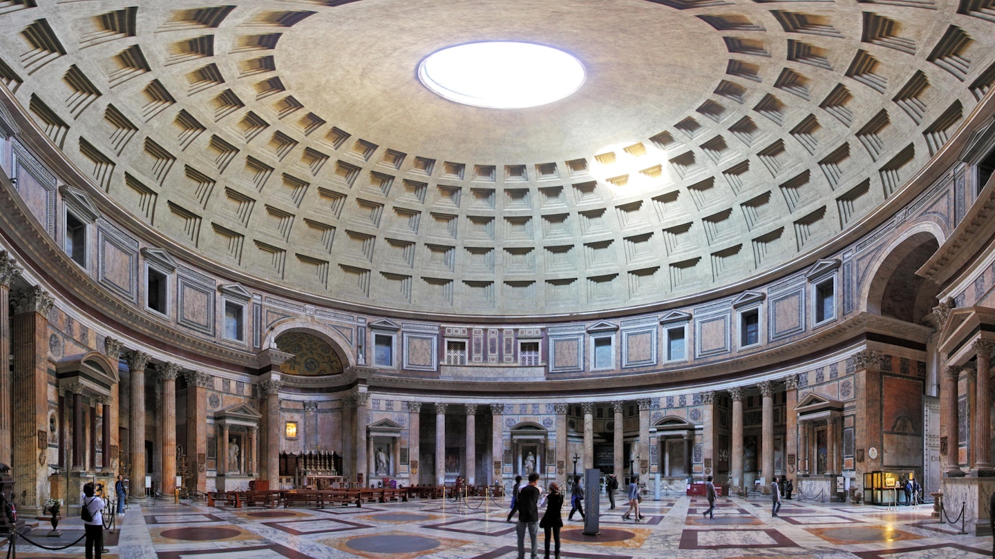 ROME-FEBRUARY 6: The interior of the Pantheon on February 6, 2014 in Rome, Italy. The Pantheon is a building in Rome, Italy to all the gods of ancient Rome rebuilt by the emperor Hadrian about 126 AD.