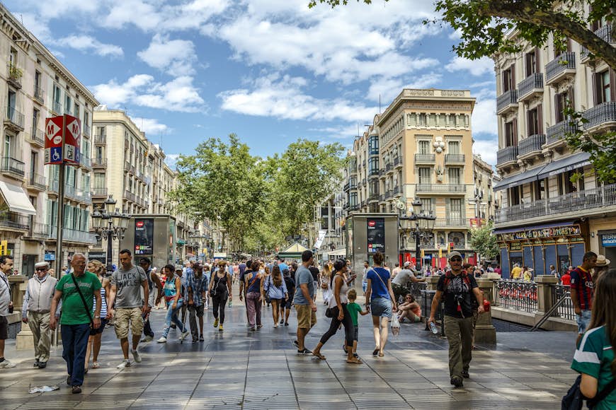 Tourists on La Rambla in Barcelona