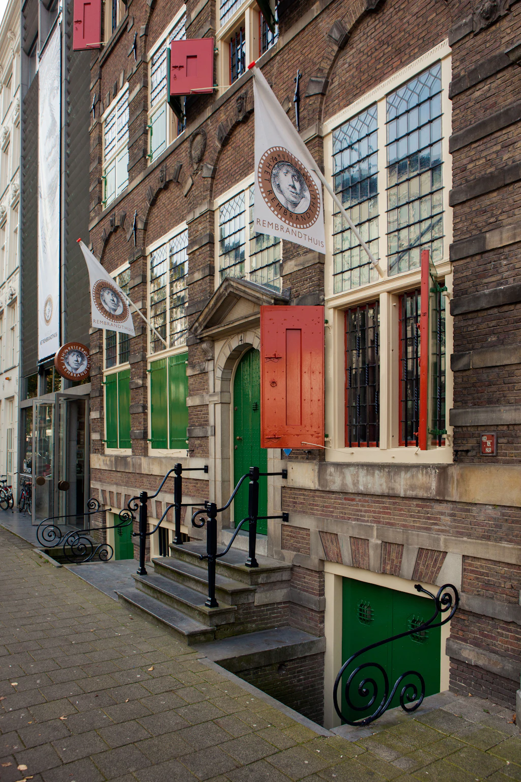 Museum Het Rembrandthuis The green doors of the Rembrandt House Museum (Museum Het Rembrandthuis) entrance in Amsterdam, Netherlands