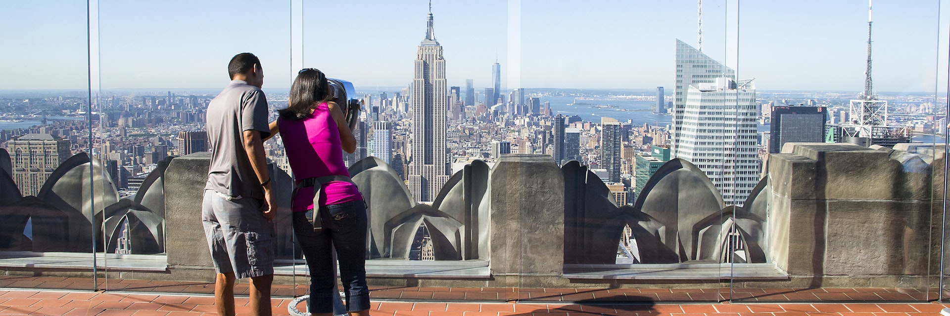 NEW YORK CITY,USA-AUGUST 5,2013:one of the terraces on the rockefeller center where many tourists climb to get a view from above of New York.