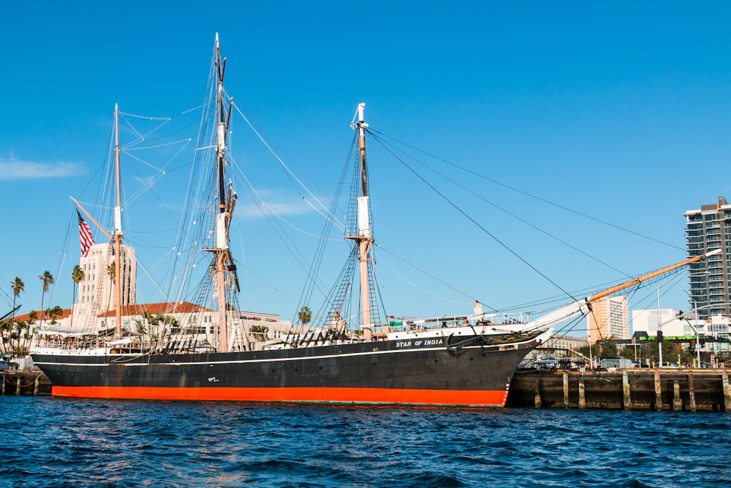 The Star of India, the world's oldest active ship, docked at the Maritime Museum of San Diego