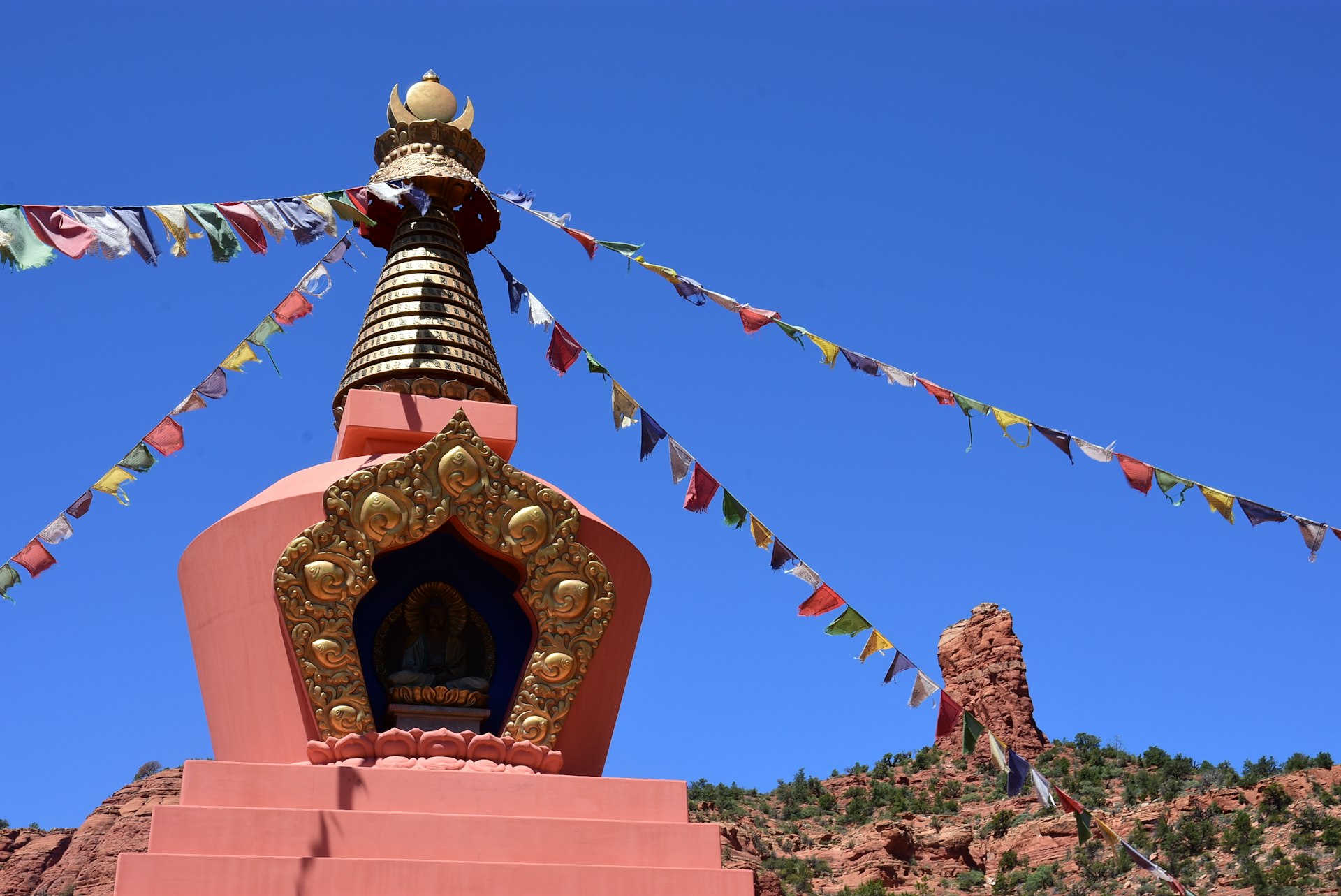 Stupa and prayer flags at Sedona Arizona