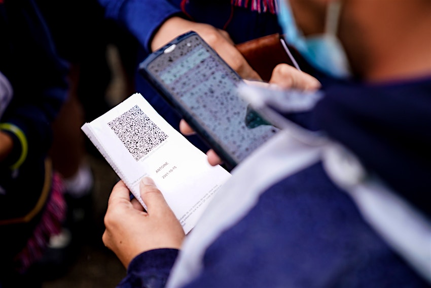 QR codes in paper or digital format are scanned at entries to venues