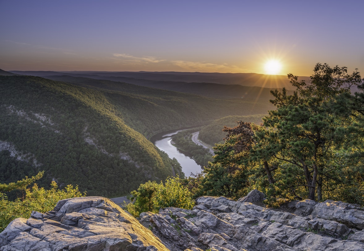 Delaware Water Gap Recreation Area viewed at sunset from Mount Tammany