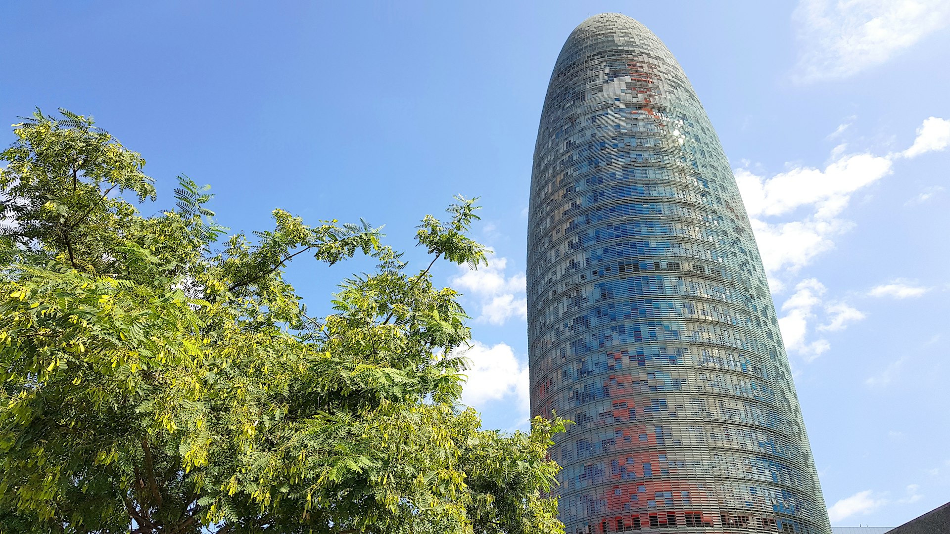 View of Torre Glòries in the Poblenou neighborhood of Barcelona, Spain